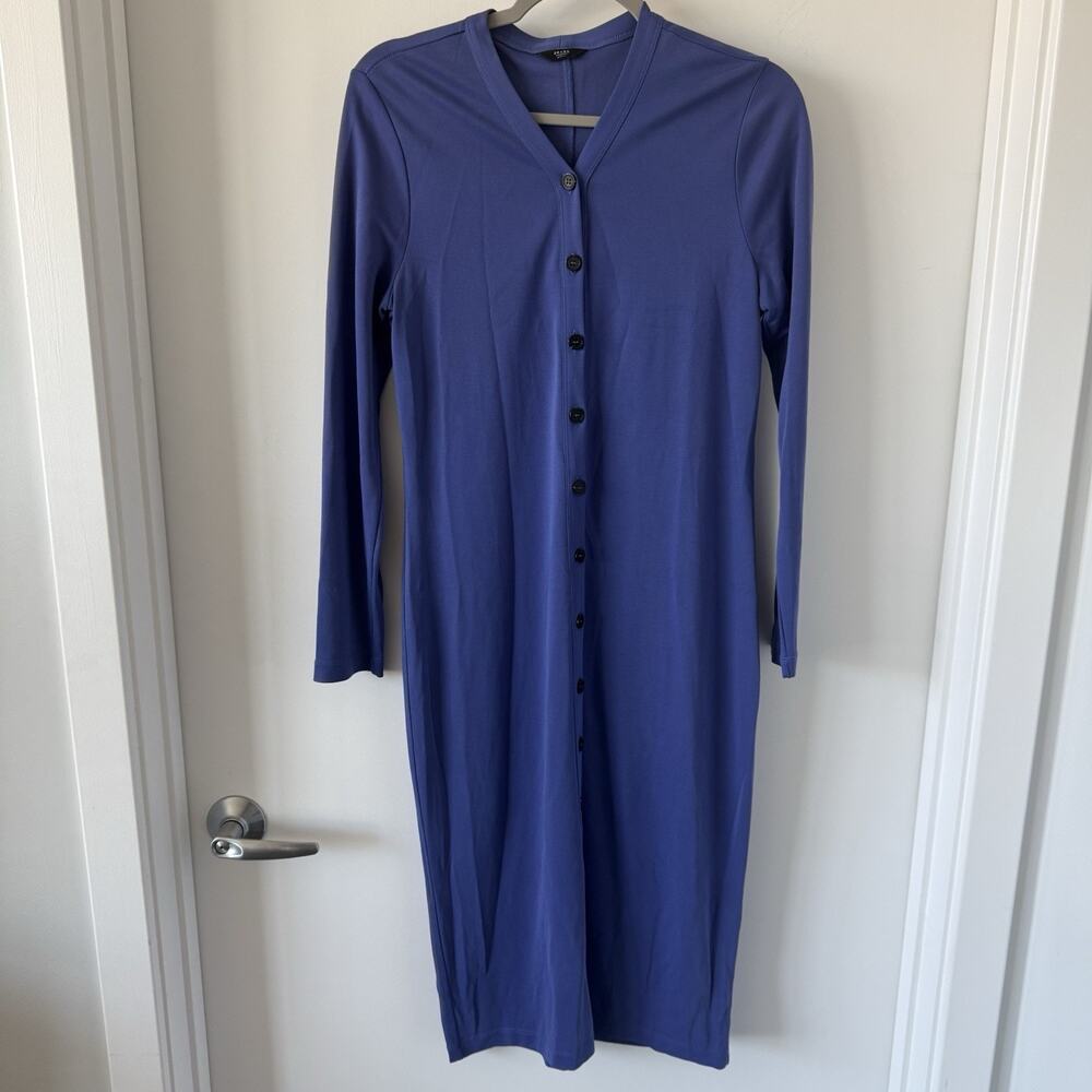 BRASS • Blue‎ Long Sleeve Button Front Modal Knit Midi Dress S Wear To Work